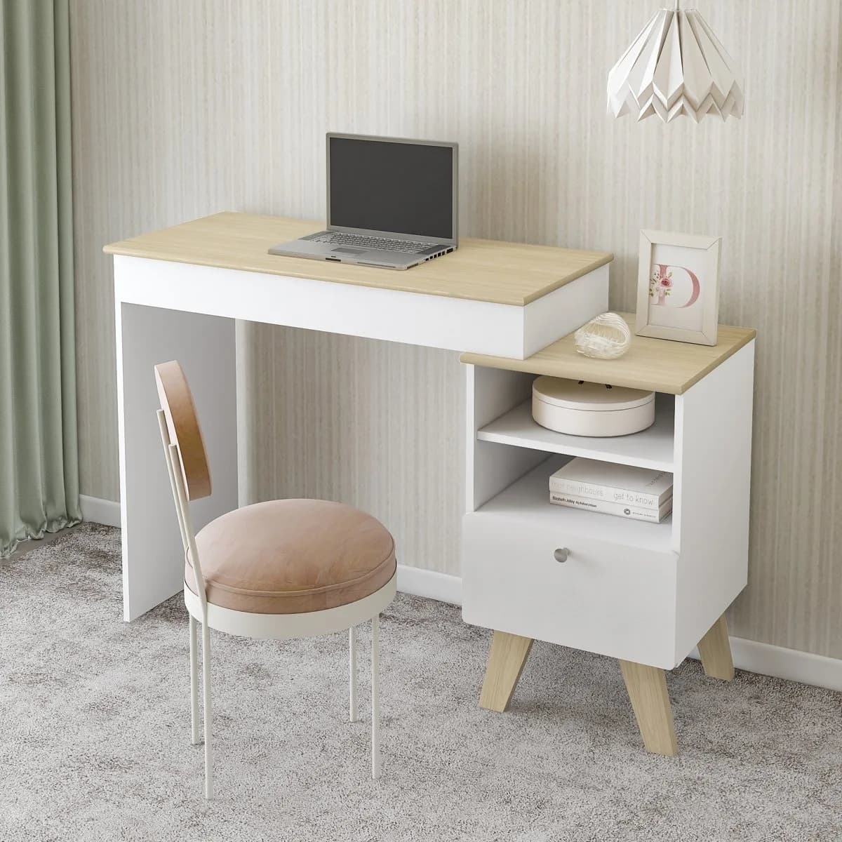 Escrivaninha Penteadeira Dora - Naturale C / Branco - Móveis Curitiba | Moveirama