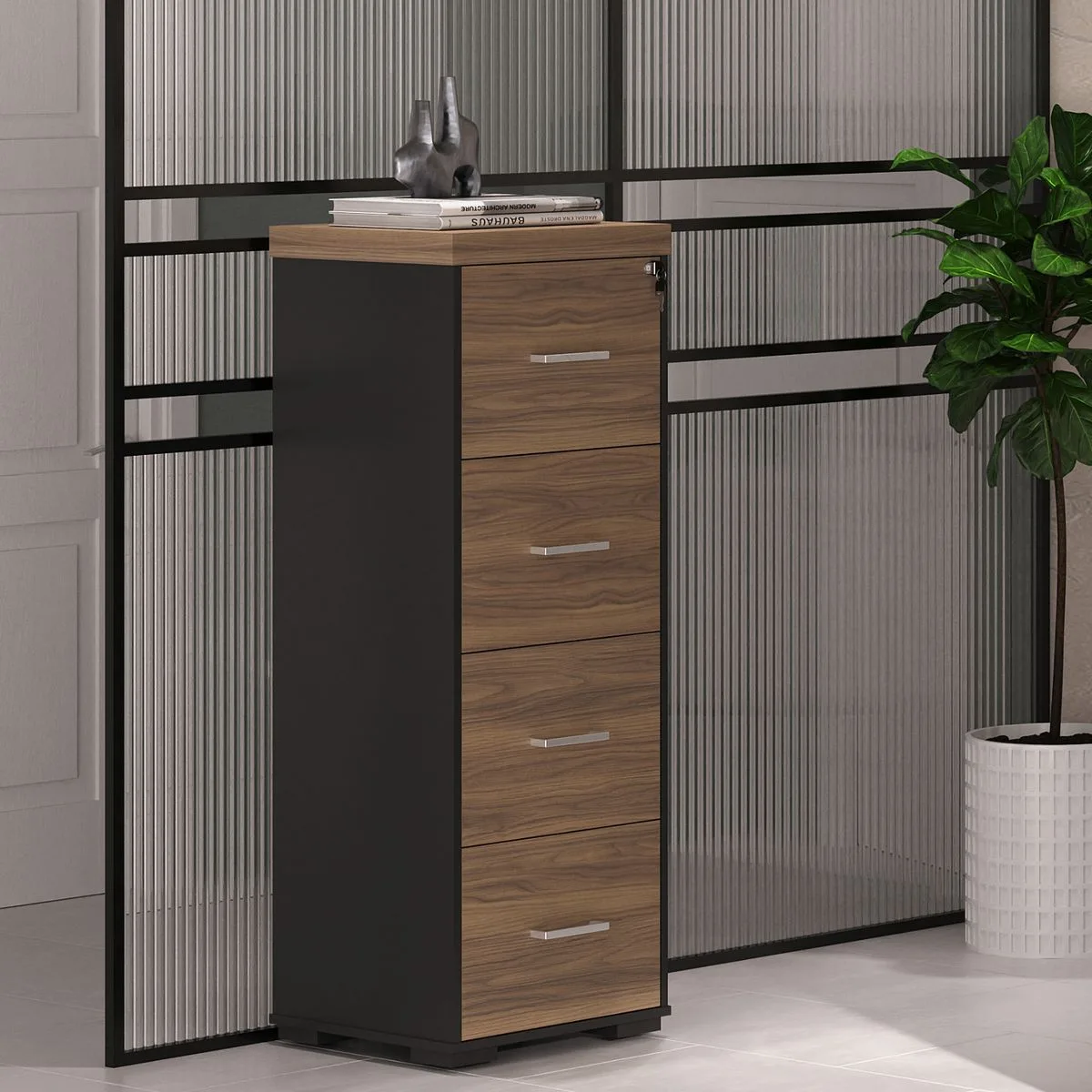 Arquivo Tamburato 4 Gav - Nogal/Preto - Móveis Curitiba | Moveirama