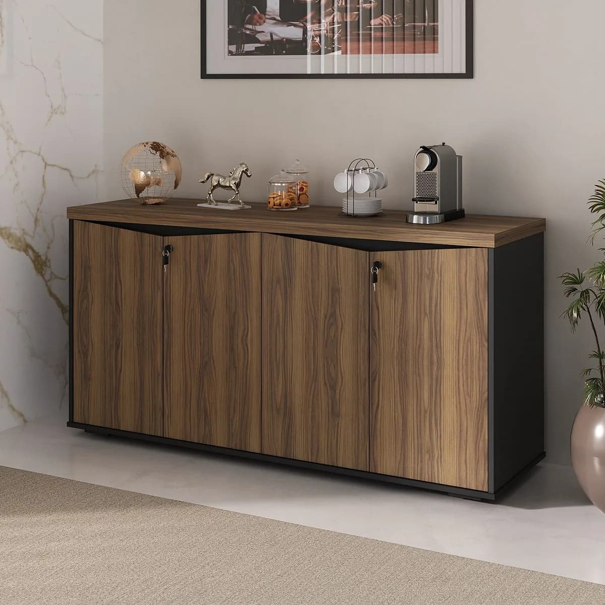 Balcão 4 Portas - Y37 - Nogal/Preto - Móveis Curitiba | Moveirama