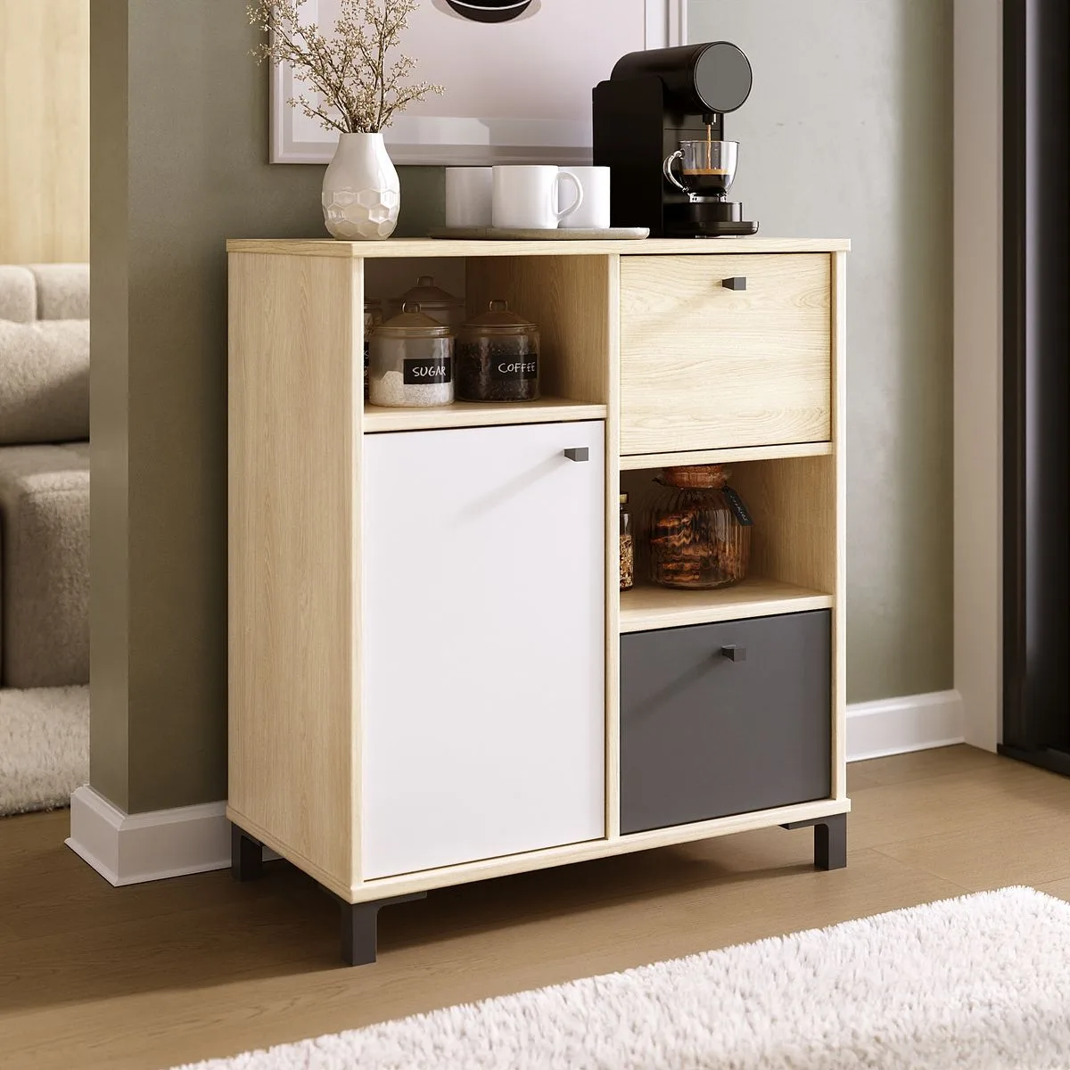 Balcao Nordik - Carvalho/Branco/Grafito - Móveis Curitiba | Moveirama