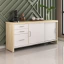 Balcão Tamburato com Gavetas na cor Carvalho/Branco