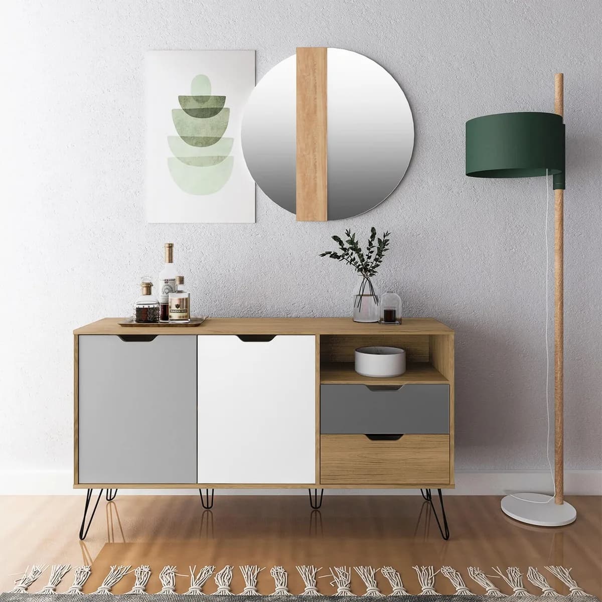 Buffet Estocolmo - Carvalho C / Grafite - Móveis Curitiba | Moveirama