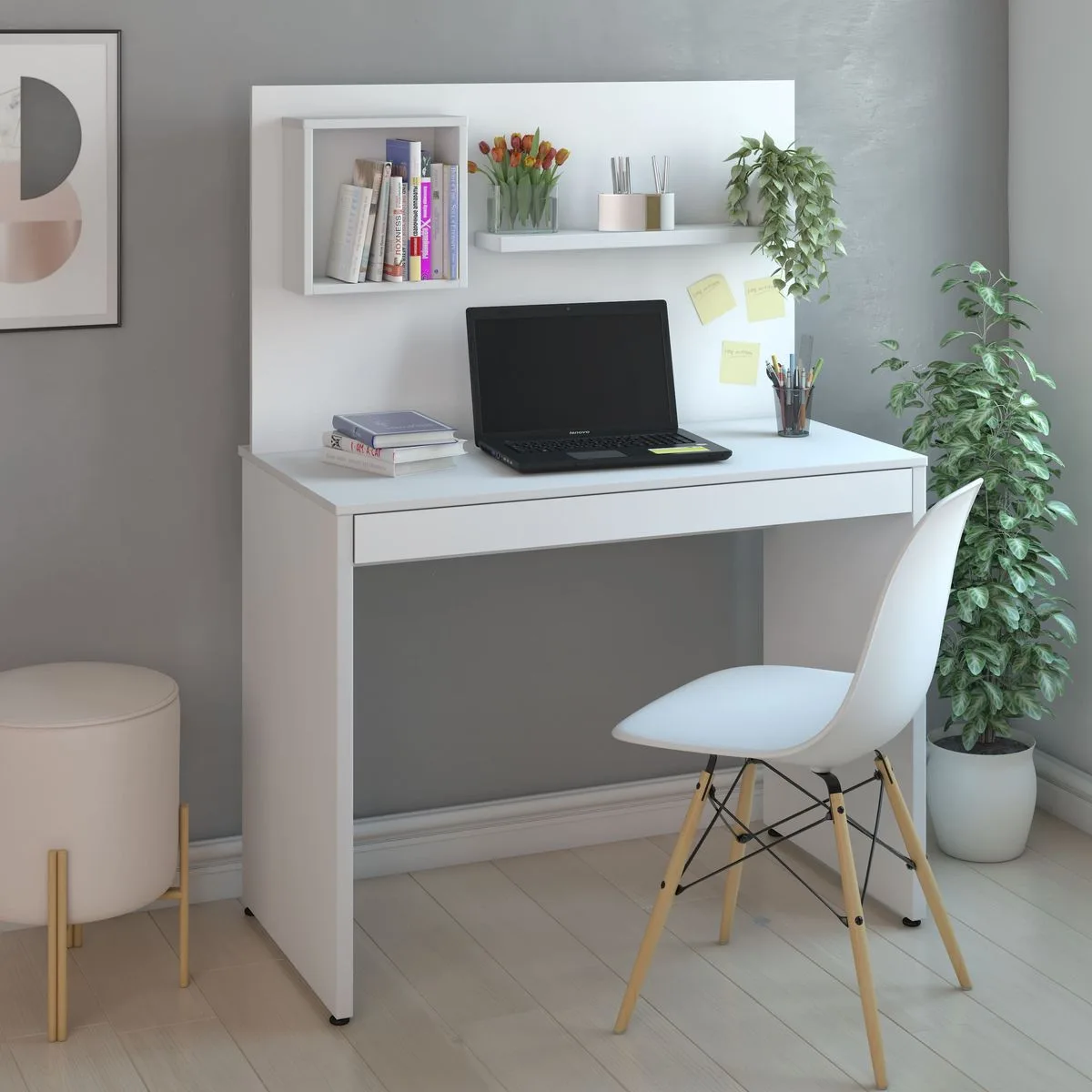 Escrivaninha com Painel First - Branco