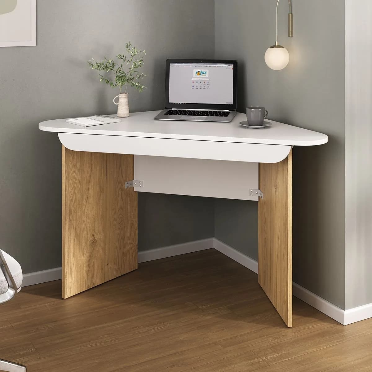 Escrivaninha de Canto Trend - Olmo/Branco - Móveis Curitiba | Moveirama
