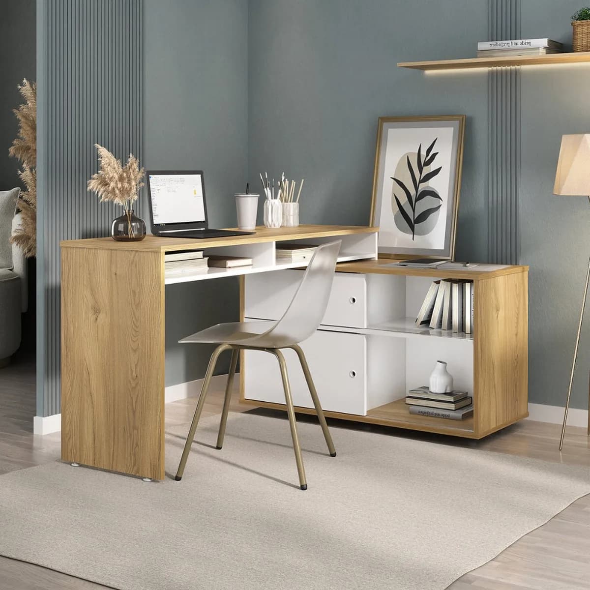 Escrivaninha Flex - Olmo/Branco - Móveis Curitiba | Moveirama