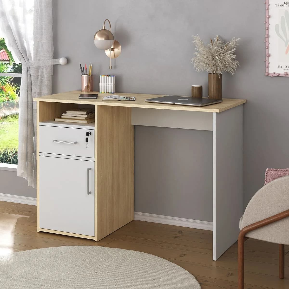 Escrivaninha Hall - Carvalho/Branco - Móveis Curitiba | Moveirama