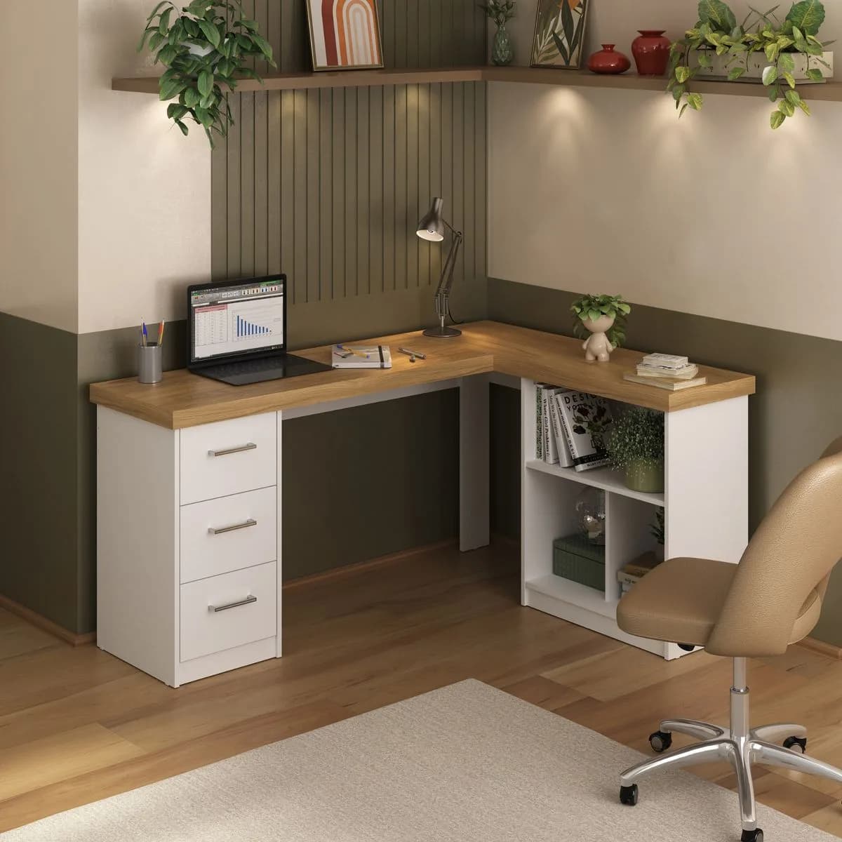 Escrivaninha Mali - Olmo/Branco - Móveis Curitiba | Moveirama