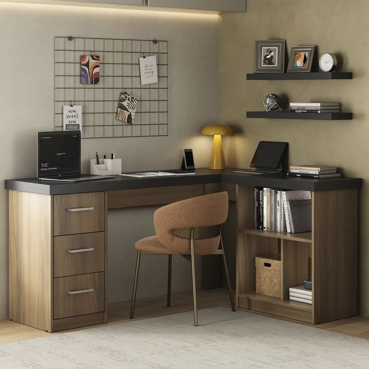 Escrivaninha Mali - Preto/ipê - Móveis Curitiba | Moveirama