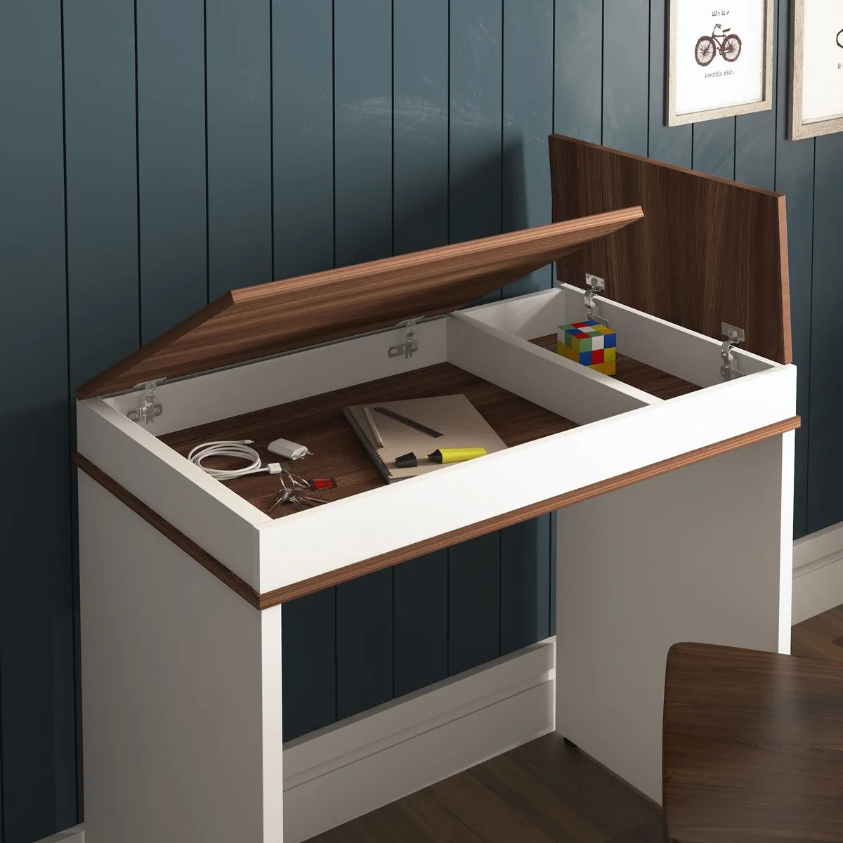 Escrivaninha Mind - Ipê/Branco - Móveis Curitiba | Moveirama