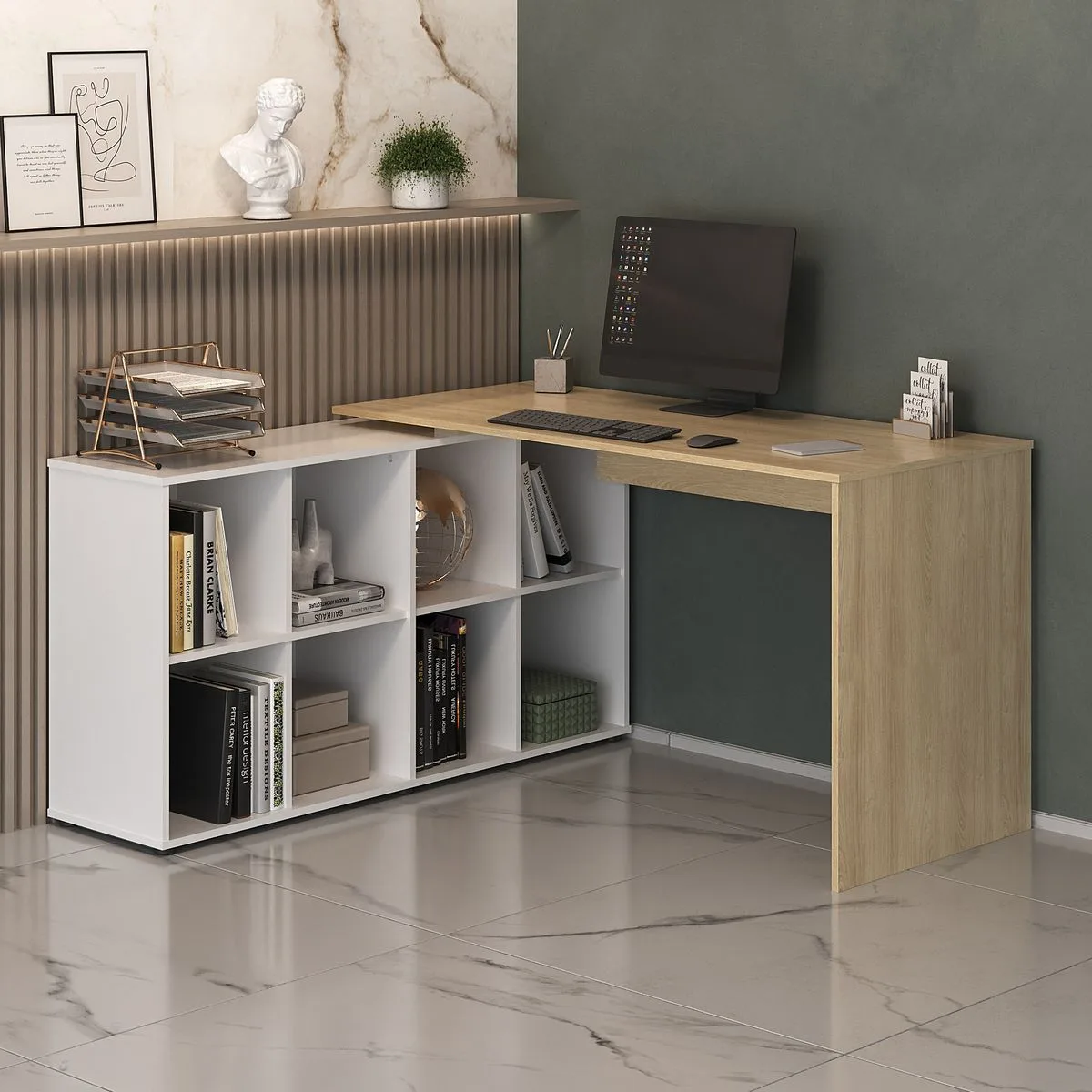 Escrivaninha Nero - Carvalho/Branco - Móveis Curitiba | Moveirama