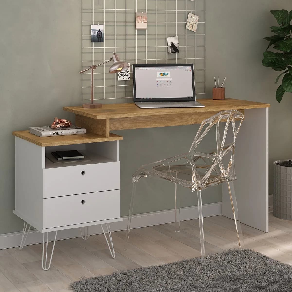 Escrivaninha Plus - Olmo/Branco - Móveis Curitiba | Moveirama