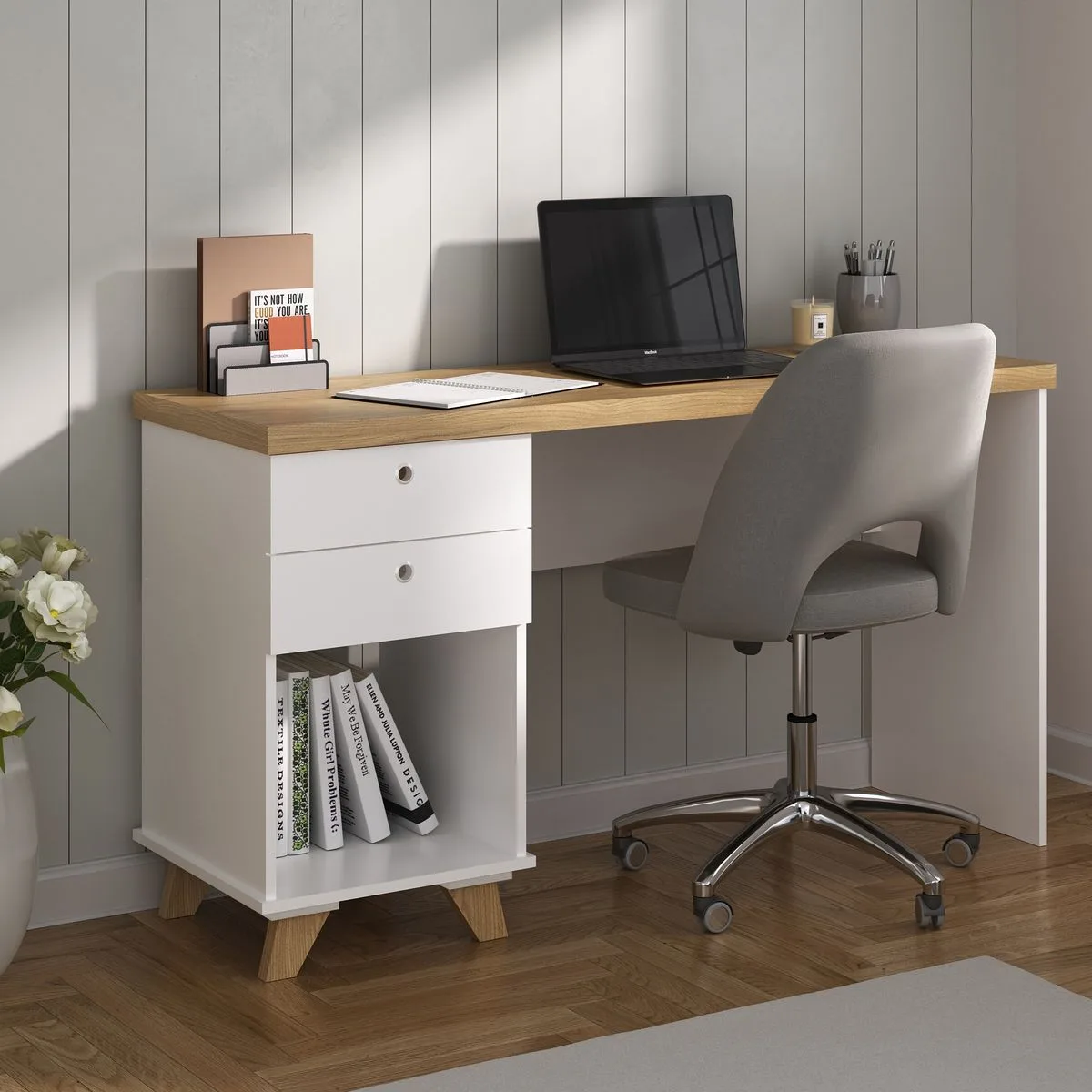 Escrivaninha Sky - Olmo/Branco - Móveis Curitiba | Moveirama