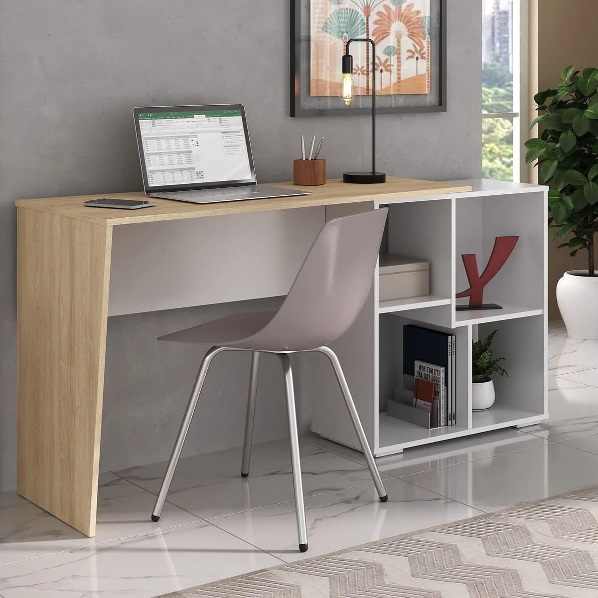 Escrivaninha Urban - Carvalho/Branco - Móveis Curitiba | Moveirama