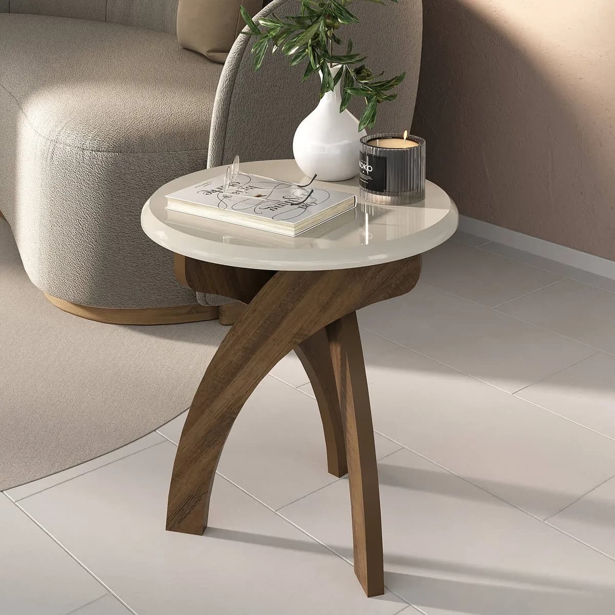 Mesa de Apoio Jade - Off White C / Pinho - Móveis Curitiba | Moveirama