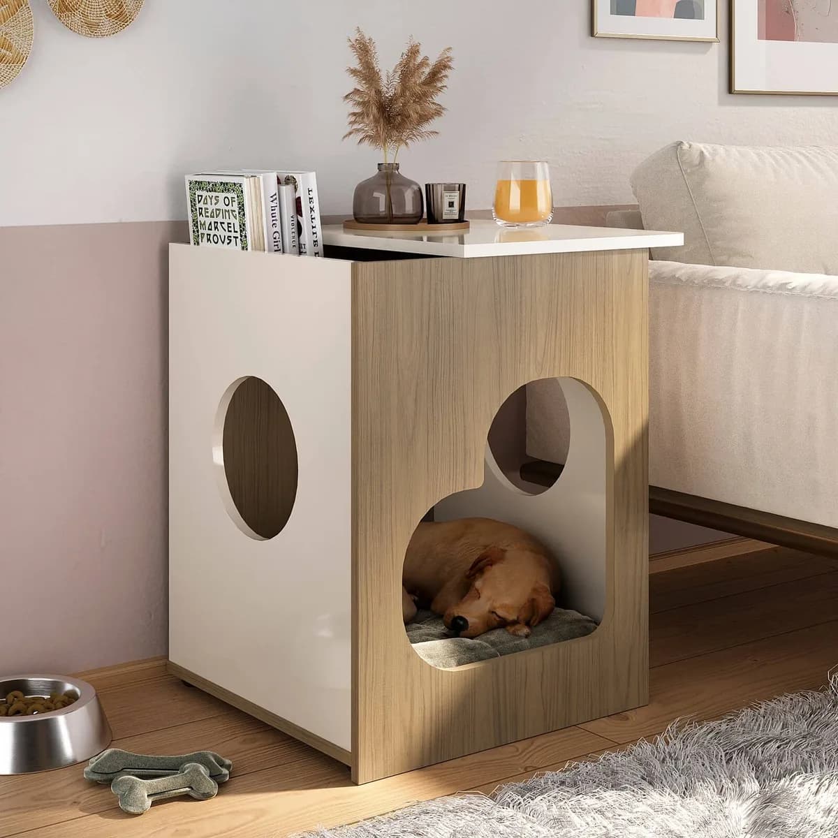 Mesa de Apoio Pet - Carvalho C / Off White