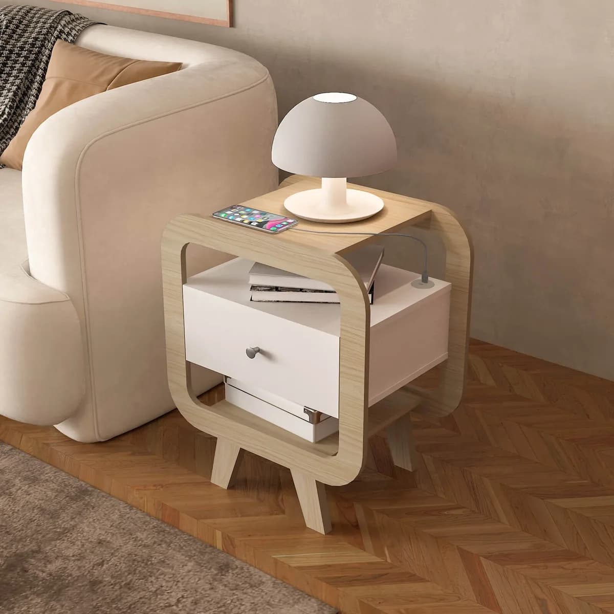 Mesa de Apoio Theo - Naturale C / Branco - Móveis Curitiba | Moveirama