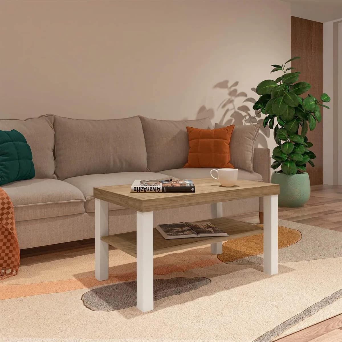 Mesa de Centro Up - Carvalho C / Off White - Móveis Curitiba | Moveirama