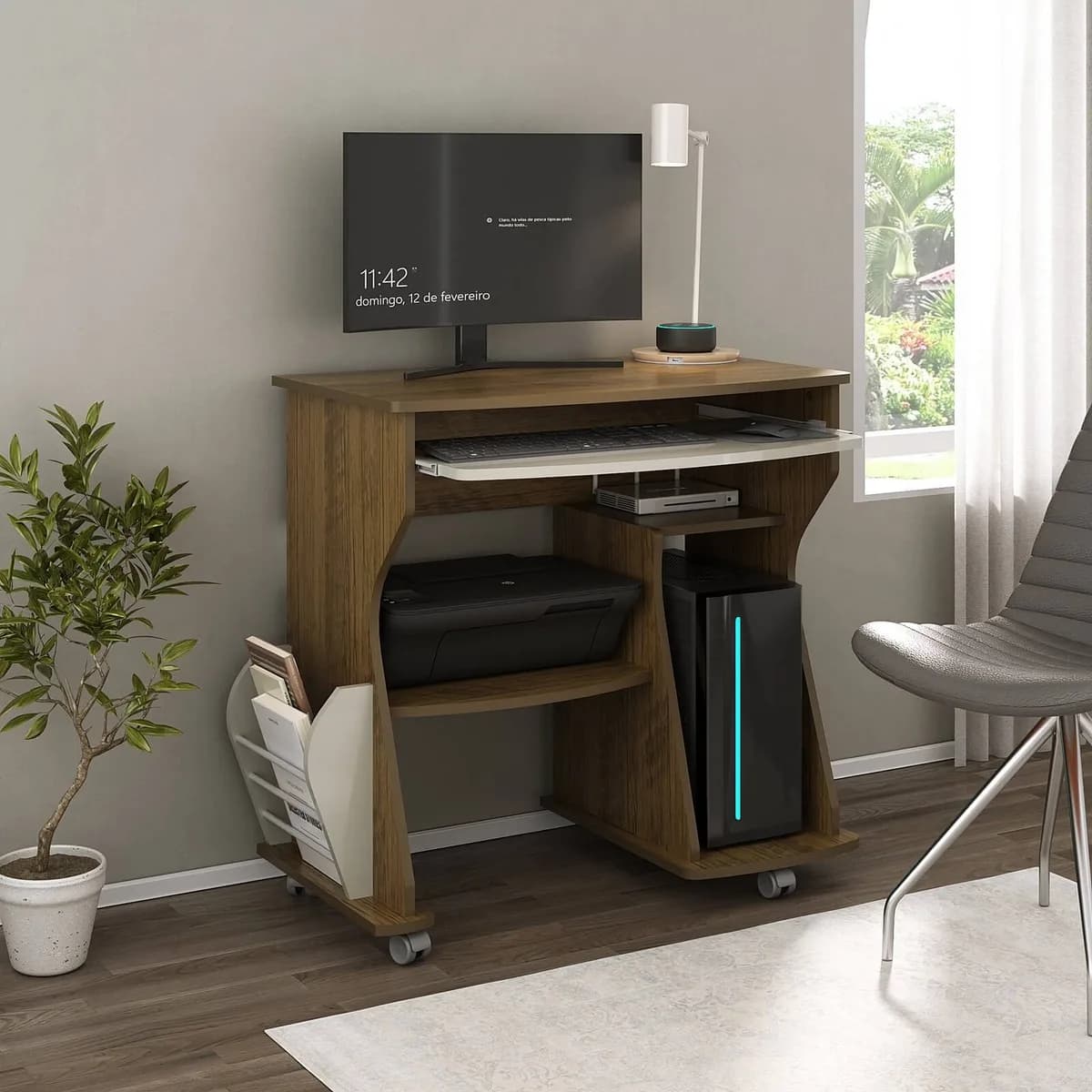 Mesa para Computador 160 - Pinho C / Off White - Móveis Curitiba | Moveirama