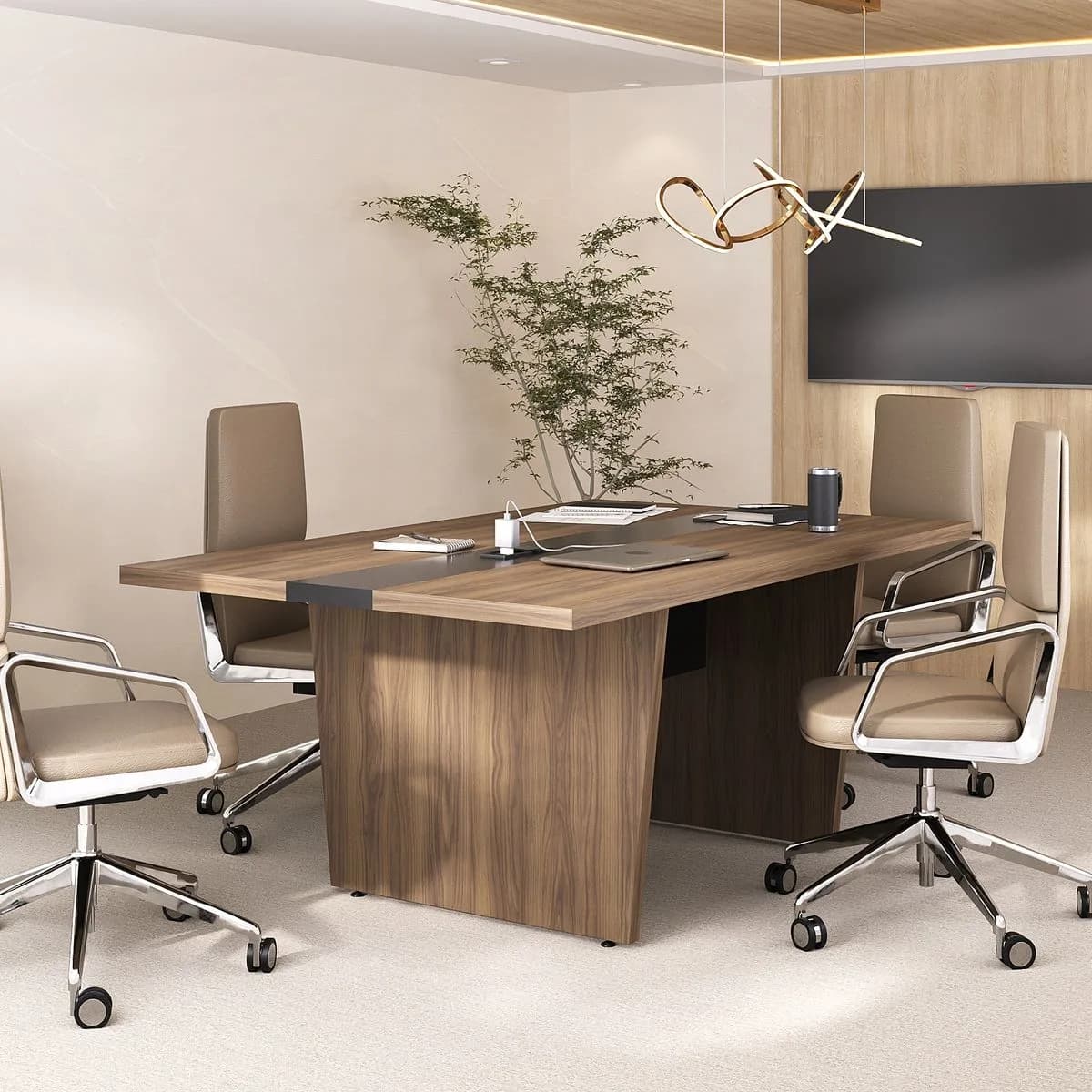 Mesa de Reunião Modular Y37 - Nogal/Preto - Móveis Curitiba | Moveirama