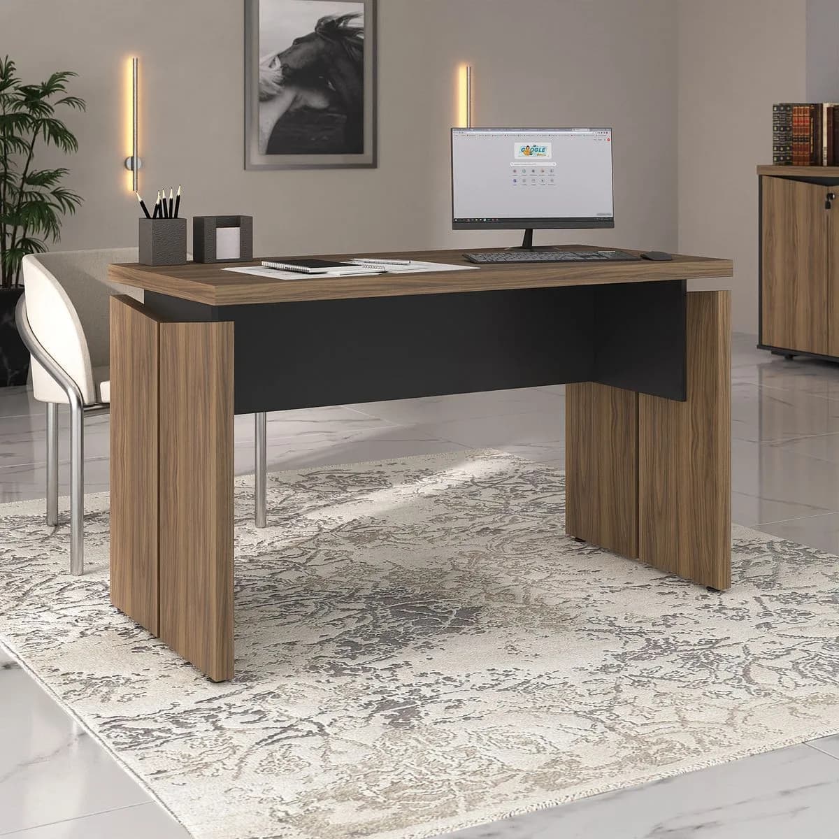 Mesa Operacional 1250 - Y37 - Nogal/Preto - Móveis Curitiba | Moveirama