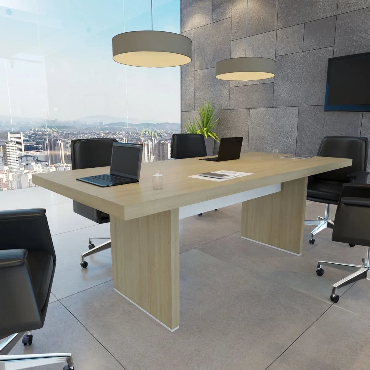 Mesa Tamburato 2000 - Carvalho/Branco - Móveis Curitiba | Moveirama