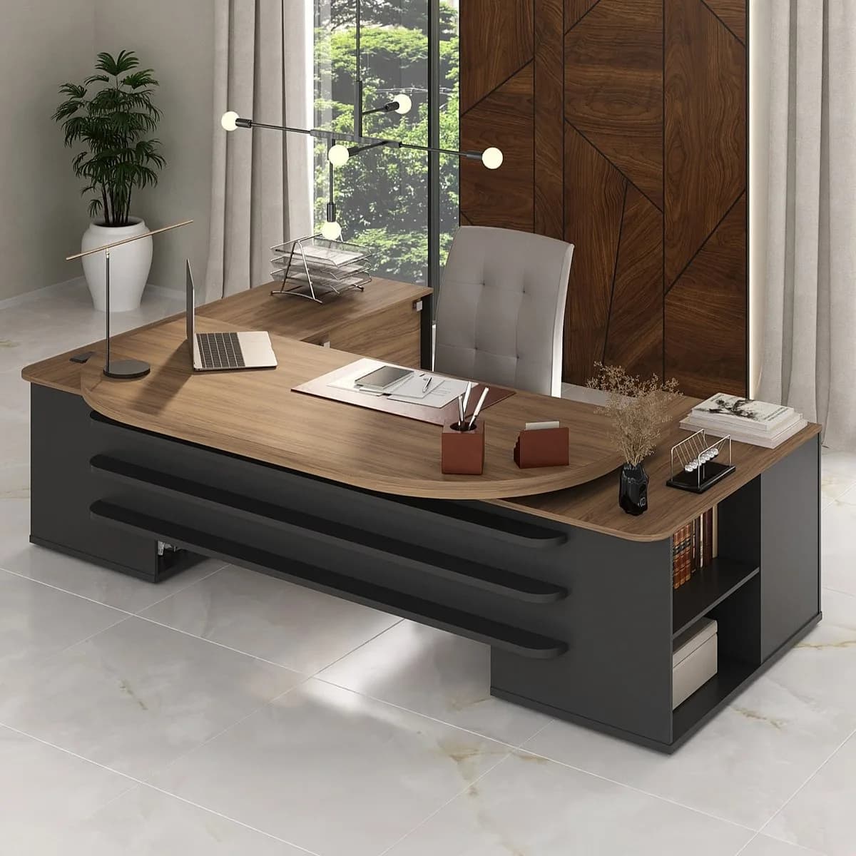 Mesa Tamburato Presidente - Nogal/Preto - Móveis Curitiba | Moveirama