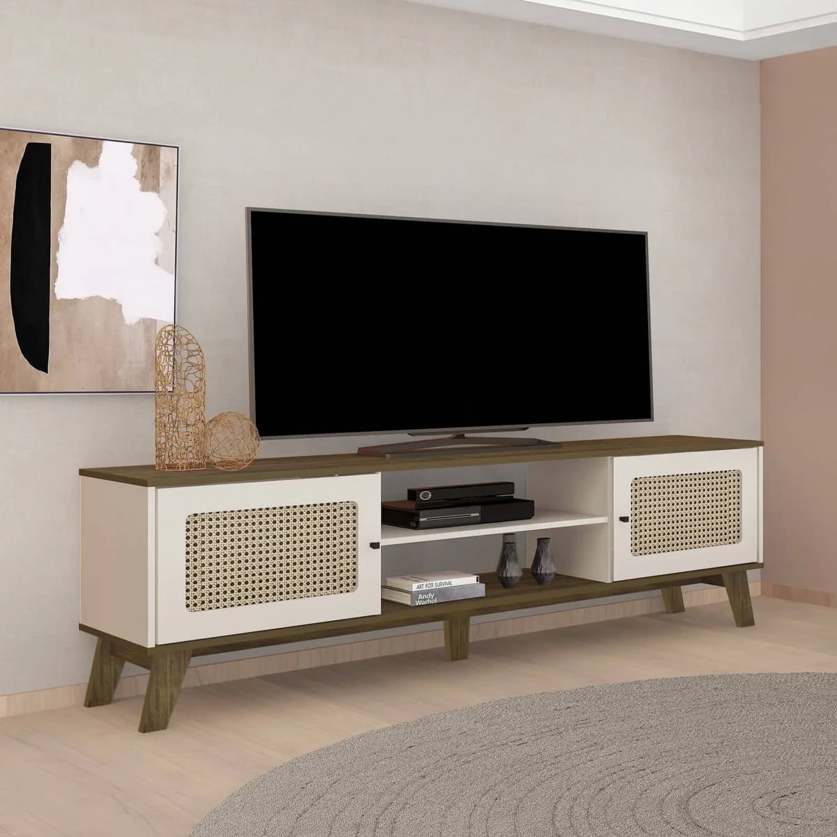 Rack Charlotte - Pinho C / Off White - Móveis Curitiba | Moveirama