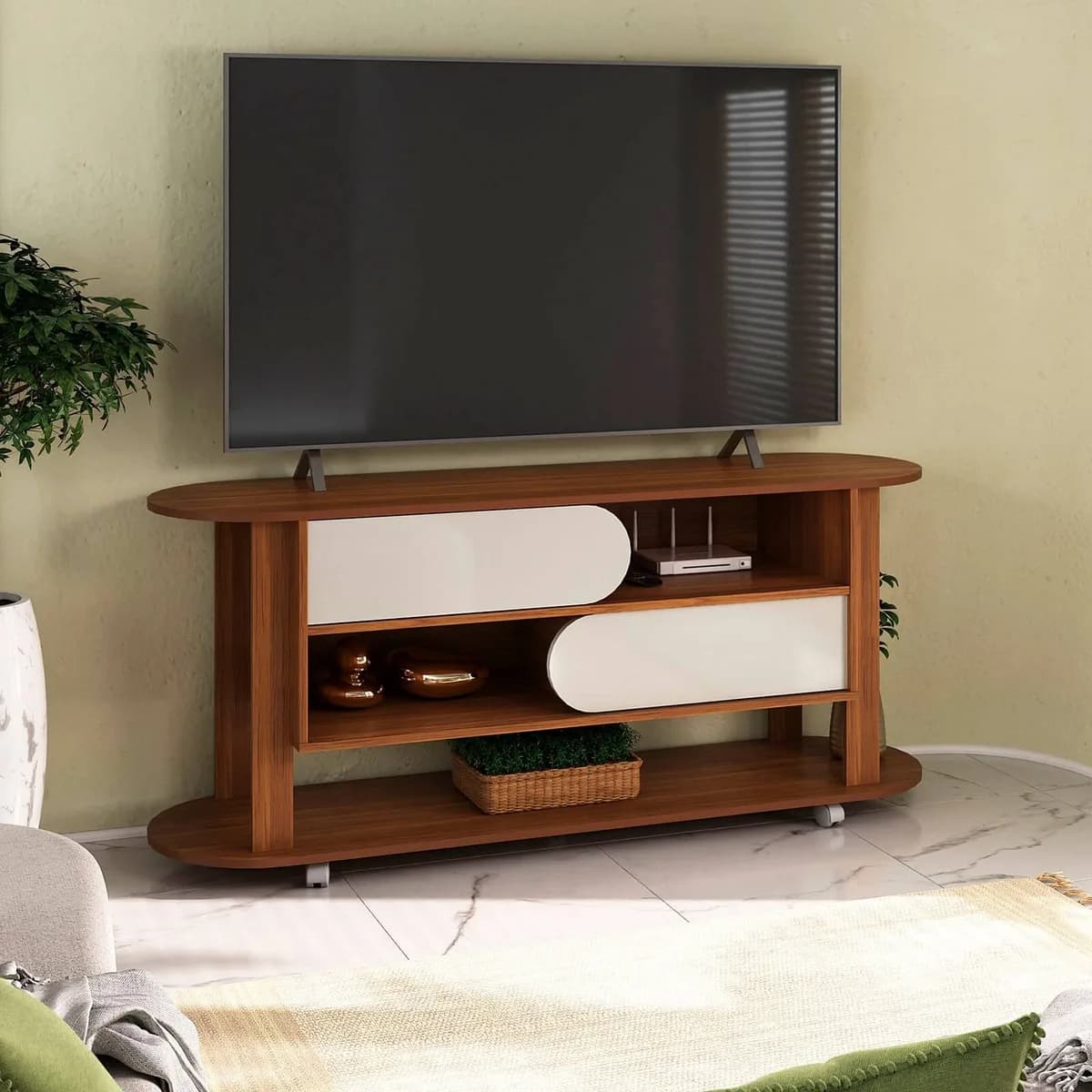 Rack Mundi - Cedro C / Off White - Móveis Curitiba | Moveirama